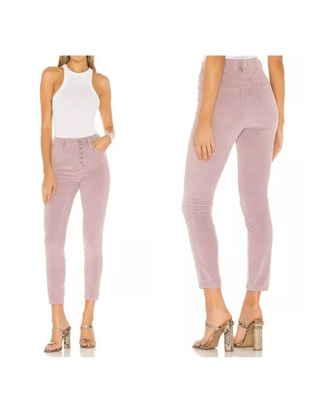 Free People Women's Sun Chaser Corduroy Skinny Ankle Jeans In Frosted Lilac